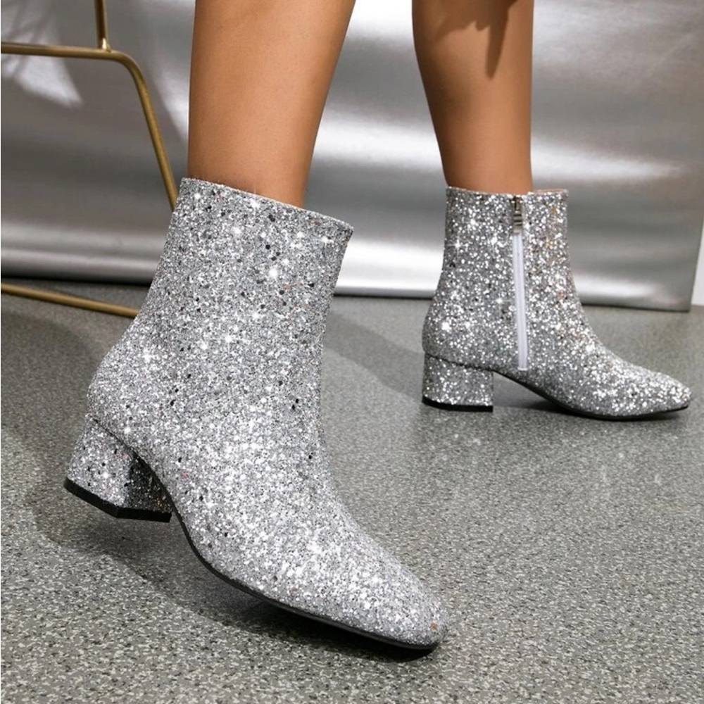 Silver sequin booties